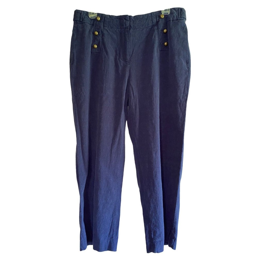 SOFT SURROUNDINGS woman's size 10 blue linen blend nautical wide leg ankle pants